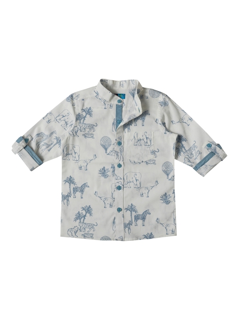

Kid Studio Boys White & Blue Regular Fit Printed Casual Shirt