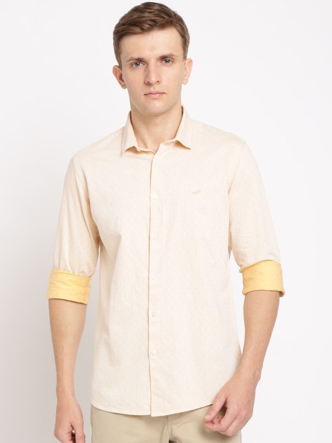 

Crocodile Men Yellow Classic Slim Fit Solid Casual Shirt