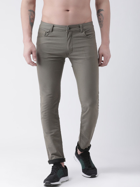 

Rex Straut Jeans Men Olive Green Slim Fit Mid-Rise Clean Look Stretchable Jeans