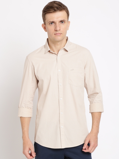 

Crocodile Men Beige Classic Slim Fit Printed Casual Shirt