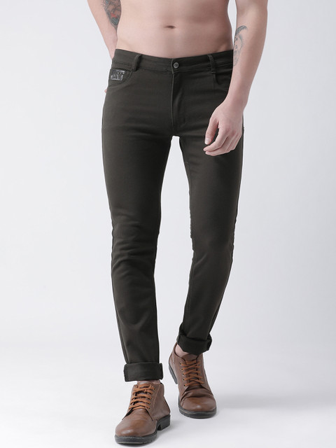 

Rex Straut Jeans Men Olive Green Slim Fit Mid-Rise Clean Look Stretchable Jeans