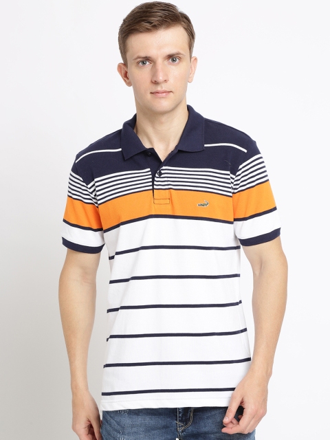 

Crocodile Men White & Navy Blue Slim Fit Striped Polo Collar T-shirt