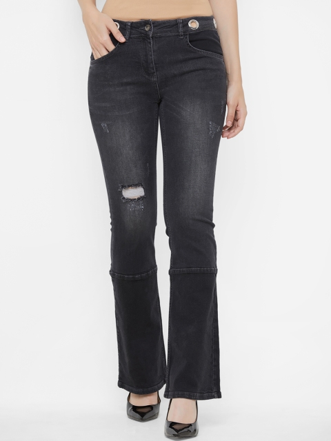 

bebe Women Black Bootcut Mid-Rise Mildly Distressed Stretchable Jeans
