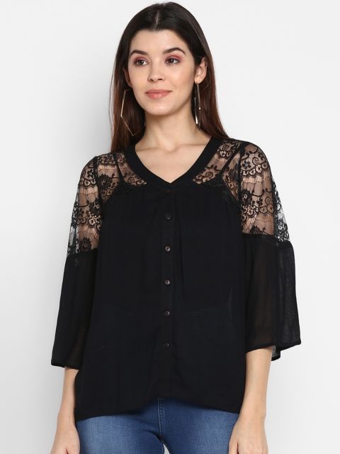 

MIAMINX Women Black Self Design Shirt Style Top