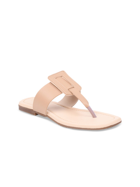 

GNIST Women Beige Solid T-Strap Flats