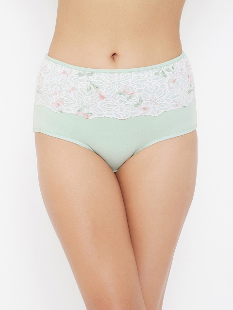 

Clovia Women Green & White Hipster Briefs with Lace Waist PN3305P11S