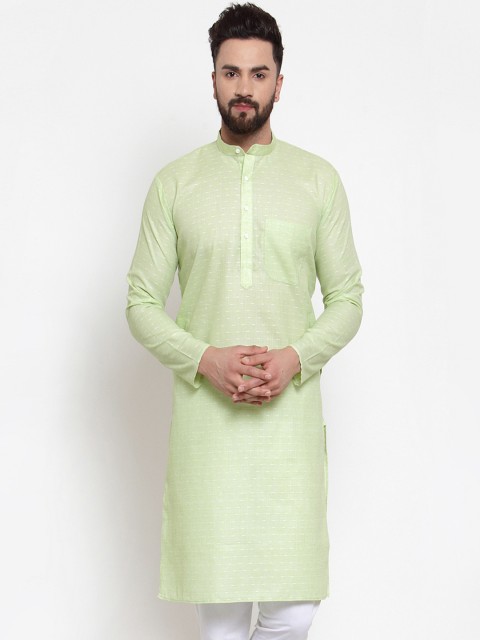 

Jompers Men Green Striped Straight Kurta