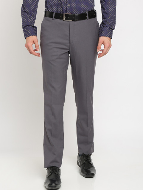 

Crocodile Men Grey Smart Slim Fit Solid Regular Trousers