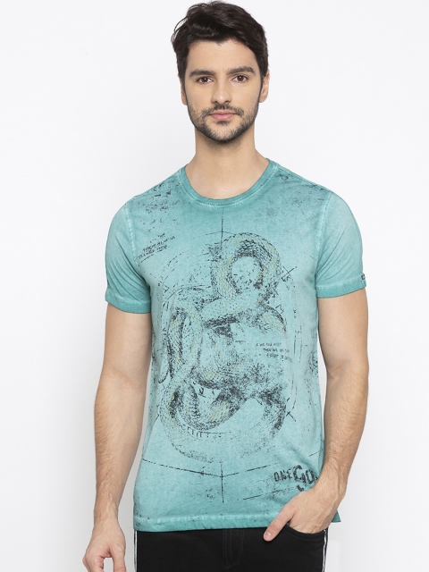 

SPYKAR Men Blue & Black Printed Round Neck T-shirt
