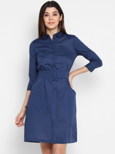 

MIAMINX Women Blue Solid Shirt Dress