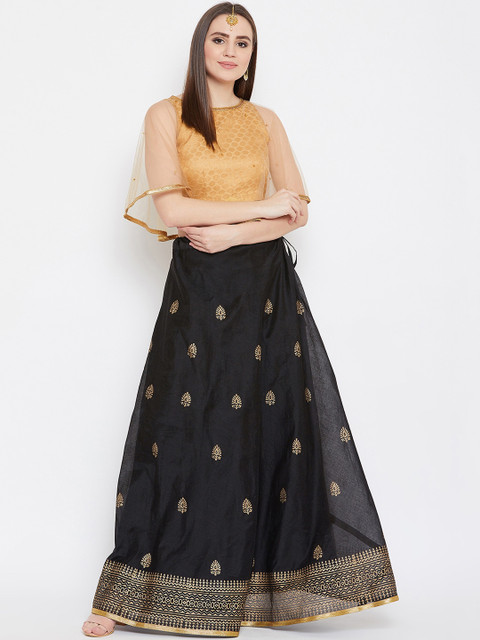 

studio rasa Women Black & Gold-Toned Ready to Wear Lehenga with Blouse