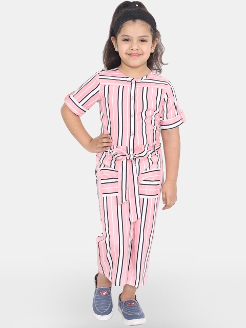 

naughty ninos Girls Pink & White Striped Basic Jumpsuit