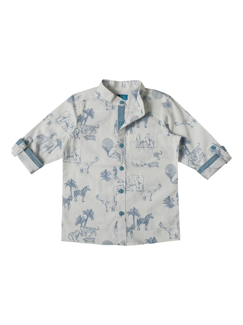 

Kid Studio Boys White & Blue Regular Fit Printed Casual Shirt
