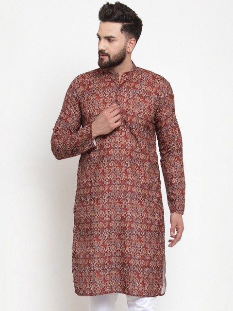 

Jompers Men Maroon & Beige Printed Straight Kurta