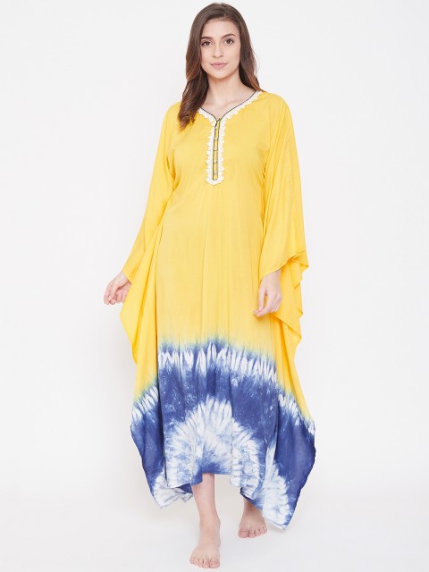 

The Kaftan Company Women Yellow & Blue Printed Nightdress
