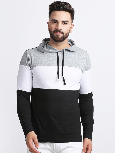 

Rodzen Men Black & White Colourblocked Hood T-shirt