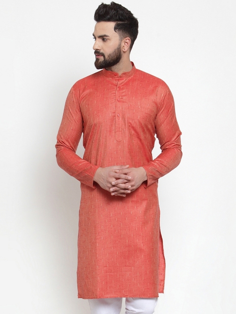 

Jompers Men Orange Woven Design Straight Kurta