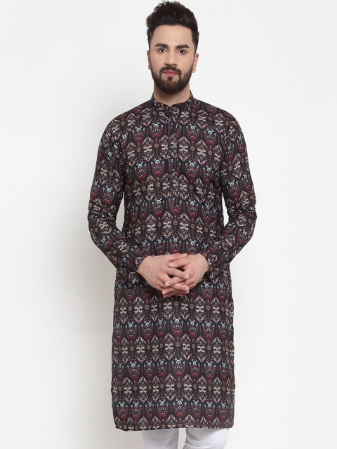 

Jompers Men Black & Maroon Printed Straight Kurta