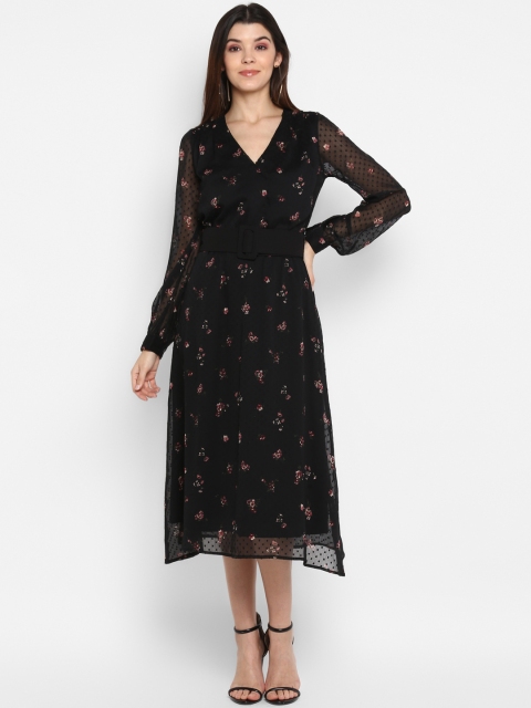 

MIAMINX Women Black Printed Fit and Flare Dress