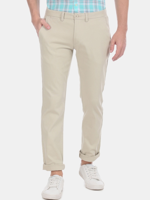

Ruggers Men Beige Tapered Fit Solid Regular Trousers, Cream