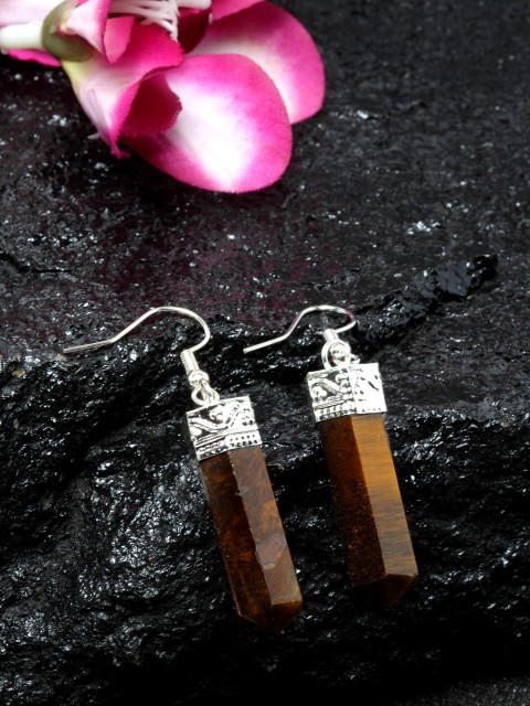 

DUGRISTYLE Brown & Silver-Plated Geometric Drop Earrings