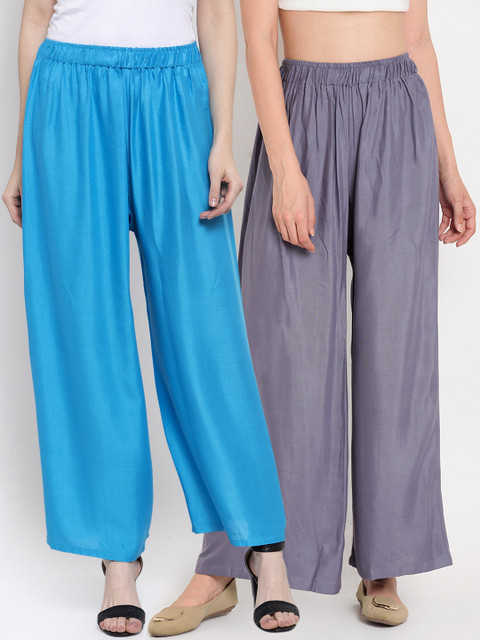 

TAG 7 Women Pack Of 2 Solid Flared Palazzos, Blue