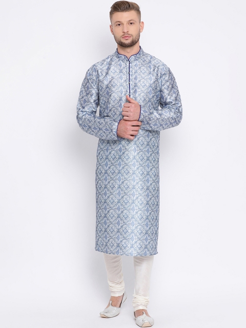 

Sanwara Men Blue Printed Straight Kurta