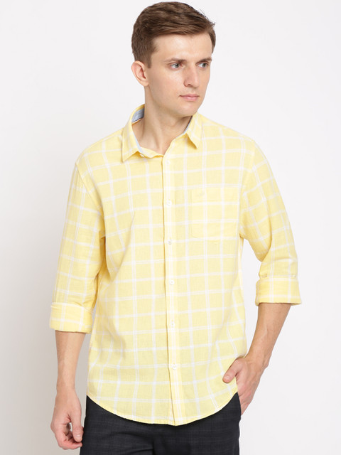 

Crocodile Men Yellow & White Slim Fit Checked Casual Shirt