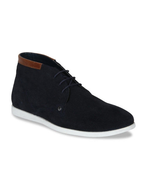 

Red Tape Men Navy Blue Solid Leather Mid-Top Derbys