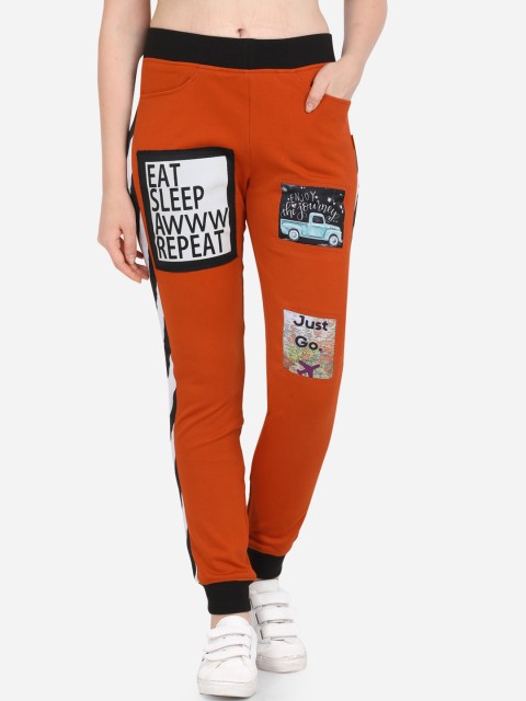 

Yuvraah Women Orange & Black Printed Slim-Fit Track Pants