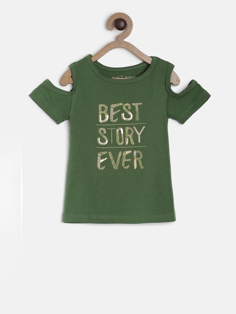 

TALES & STORIES Girls Green Printed Round Neck T-shirt