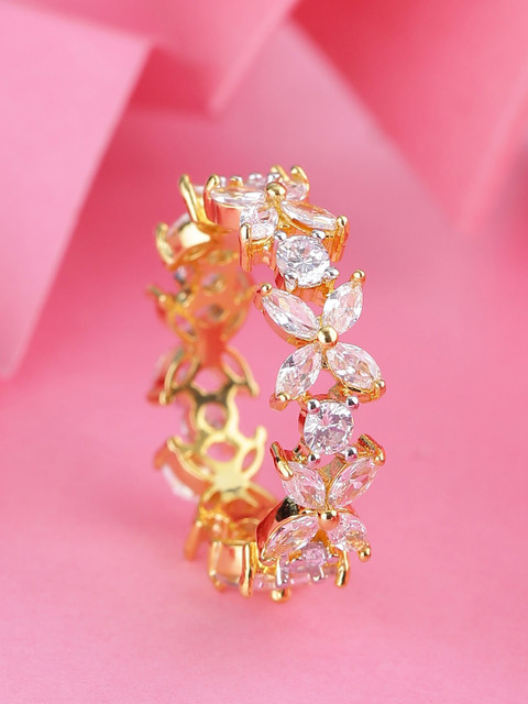 

Tistabene Gold-Plated & White International Diamonds Studded Handcrafted Contemporary Band Finger Ring