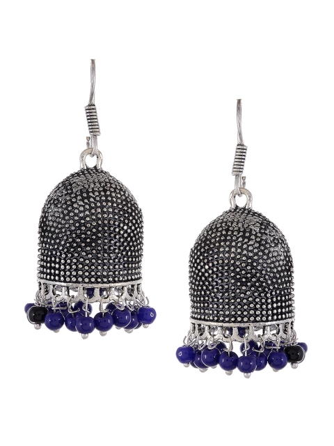 

Silvermerc Designs Blue Handcrafted Silver Plated Feather Shaped Jhumkas