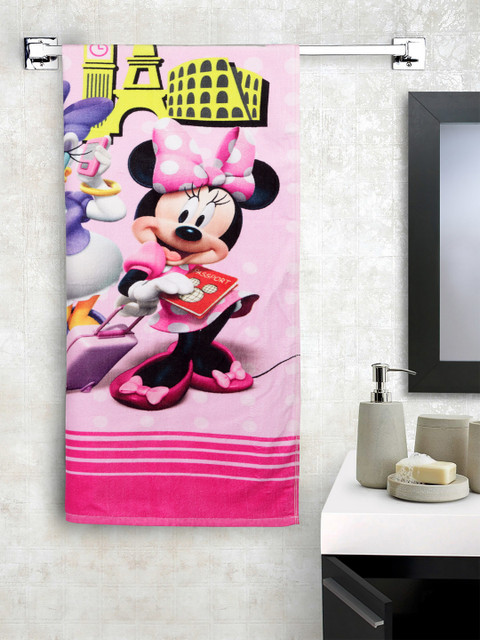 

SPACES Unisex Pink & Yellow Disney Minnie Printed 380GSM Bath Towel