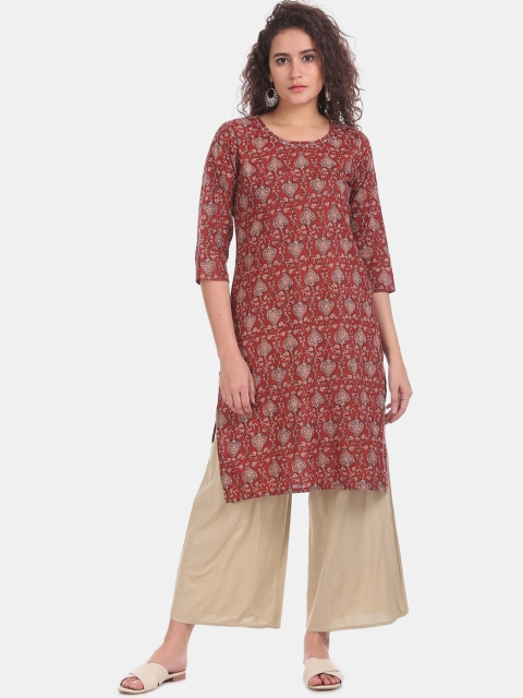 

Karigari Women Rust Brown Printed Straight Kurta