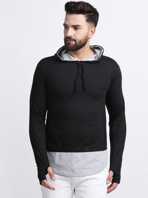 

Rodzen Men Black & Grey Colourblocked Hood T-shirt