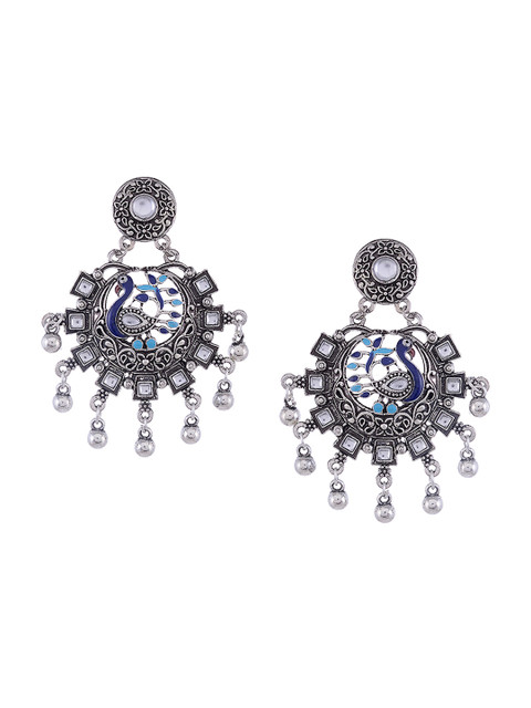 

Silvermerc Designs Blue Silver Plated Handcrafted Teardrop Shaped Drop Earrings