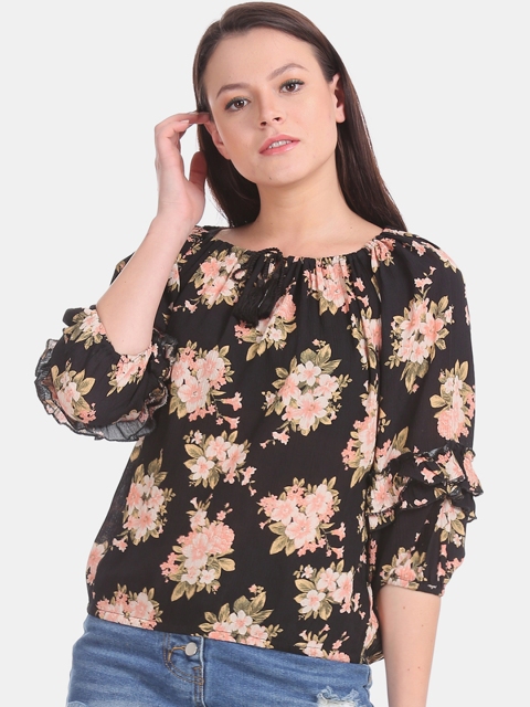 

Cherokee Women Black & Pink Floral Print Blouson Top