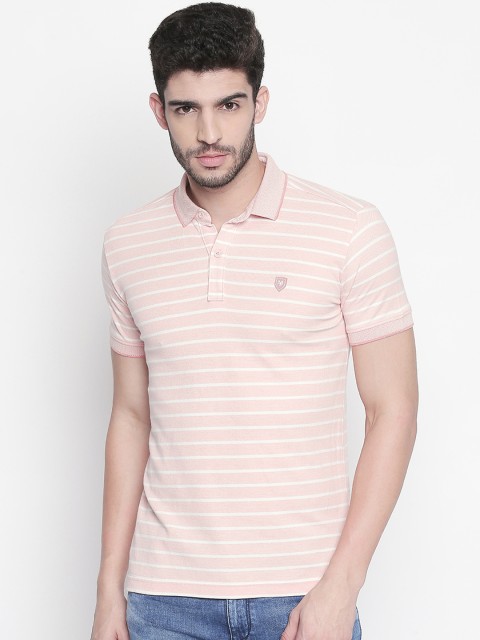 

Mufti Men Pink & White Slim Fit Striped Polo Collar T-shirt