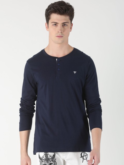 

Blue Saint Men Navy Blue Solid Mandarin Collar T-shirt