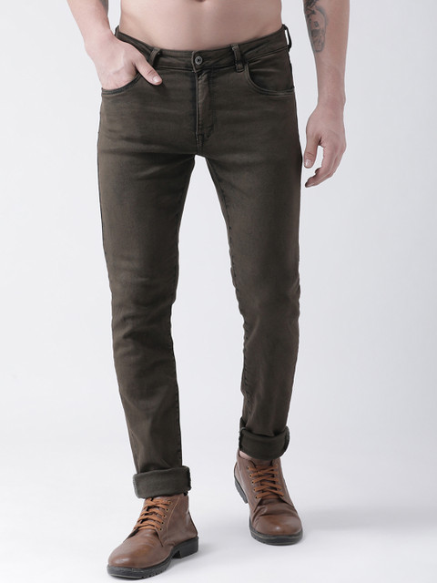 

Rex Straut Jeans Men Olive Brown Slim Fit Mid-Rise Clean Look Stretchable Jeans