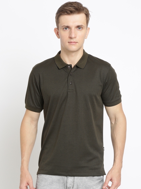 

Crocodile Men Olive Green Slim Fit Striped Polo Collar T-shirt
