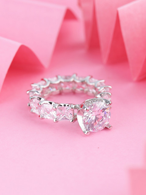 

Tistabene Rhodium-Plated Handcrafted Contemporary International Studded Solitaire Finger Ring, Silver