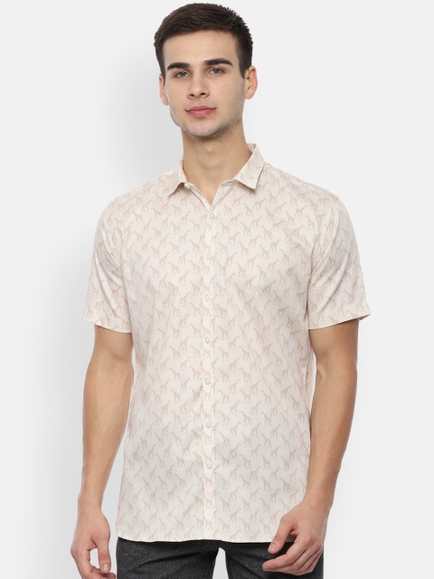 

V Dot Men Beige Slim Fit Printed Casual Shirt