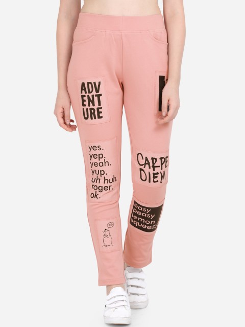 

Yuvraah Women Pink & Black Printed Slim-Fit Track Pants