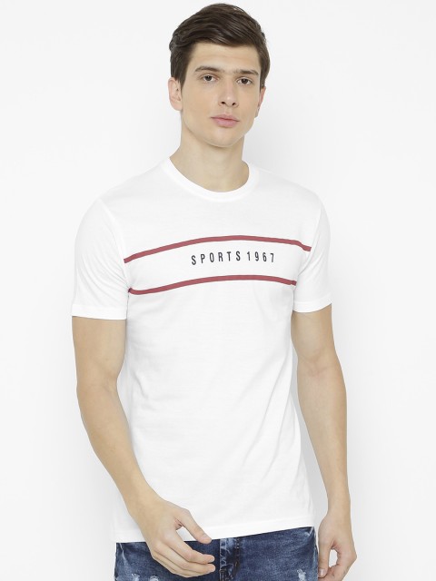 

ELEGANCE Men White Printed Round Neck T-shirt