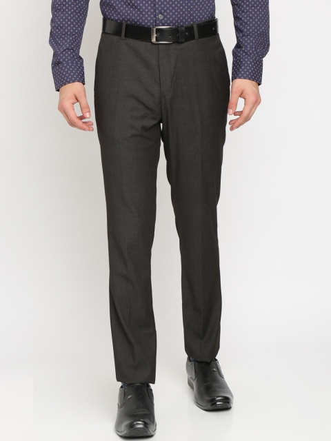 

Crocodile Men Charcoal Grey Smart Slim Fit Solid Regular Trousers