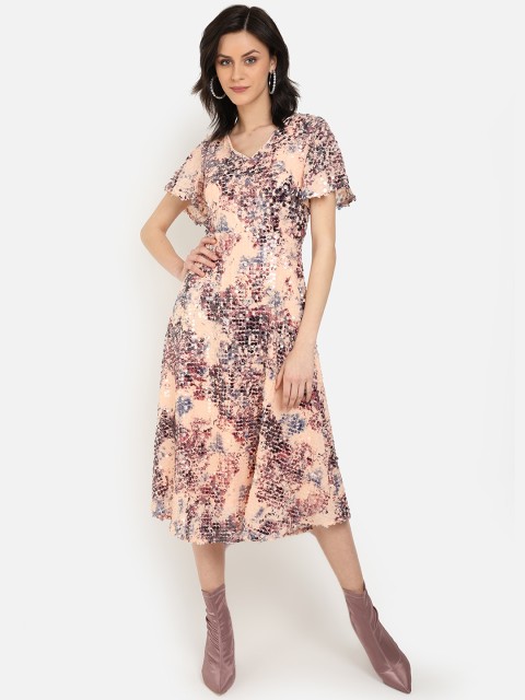 

COVER STORY Women Pink Sequin Embellished Fit and Flare Dress