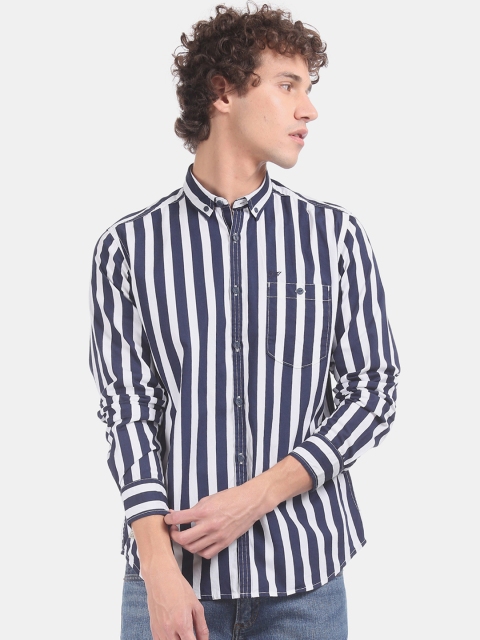 

Ed Hardy Men Blue & White Regular Fit Striped Casual Shirt