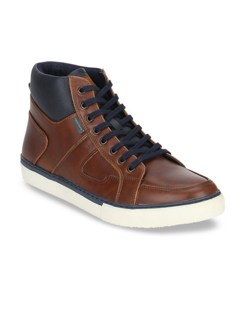 

Red Tape Men Brown & Navy Blue Colourblocked High-Top Sneakers